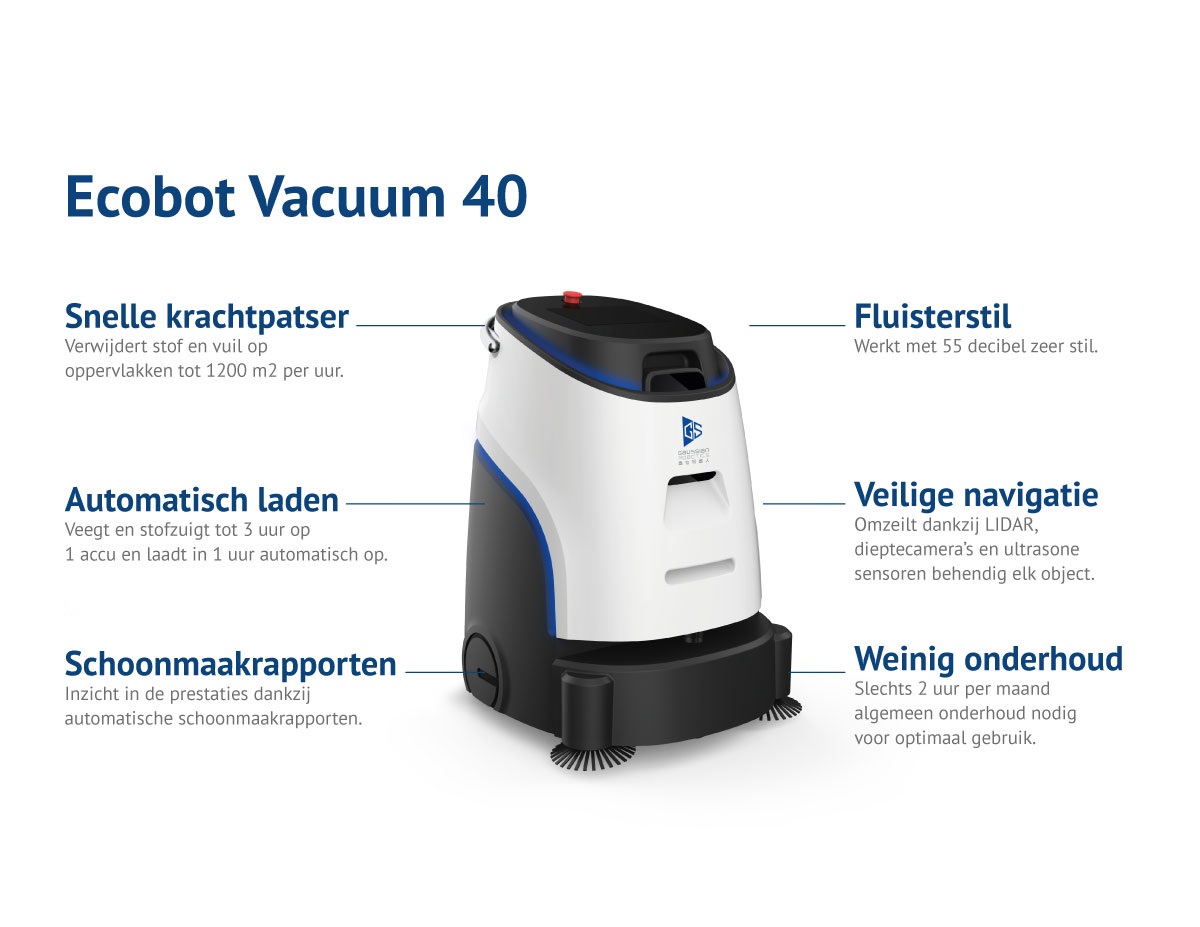 Technische specificaties van de Gausium Vacuum 40 schoonmaakrobot